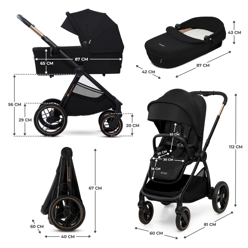 KINDERKRAFT - Cochecito combinado 2en1 NEA 2 Midnight negro