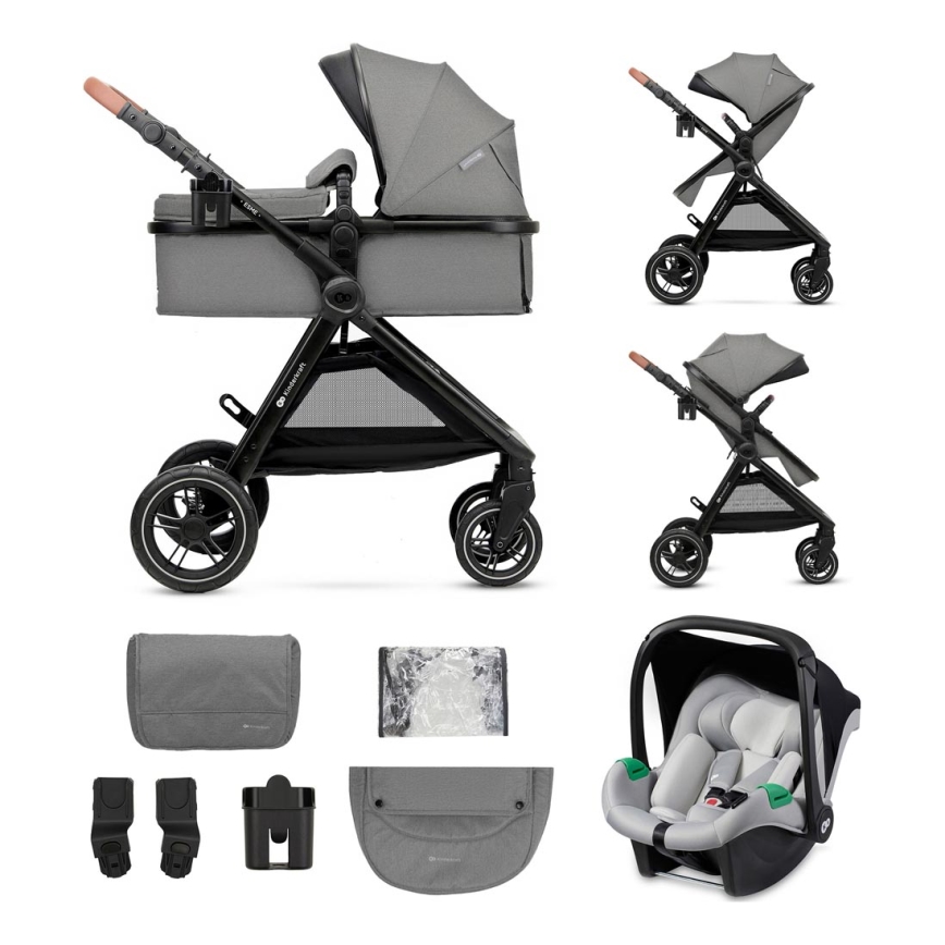 KINDERKRAFT - Cochecito combinado 3en1 ESME Moonlight gris + silla de coche MINK PRO
