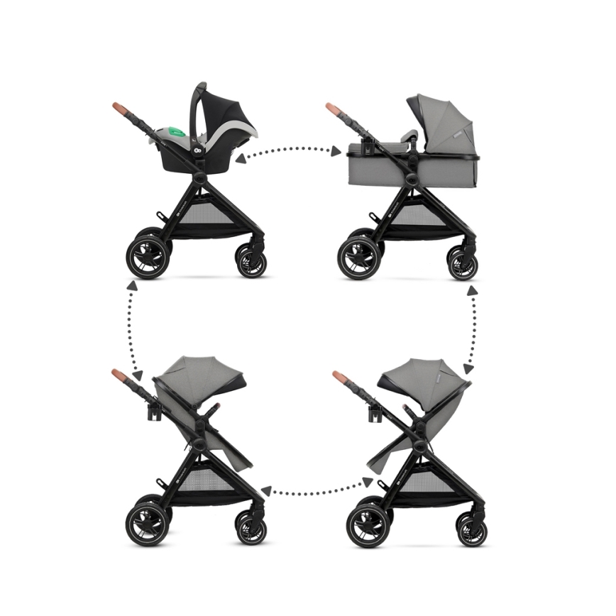 KINDERKRAFT - Cochecito combinado 3en1 ESME Moonlight gris + silla de coche MINK PRO