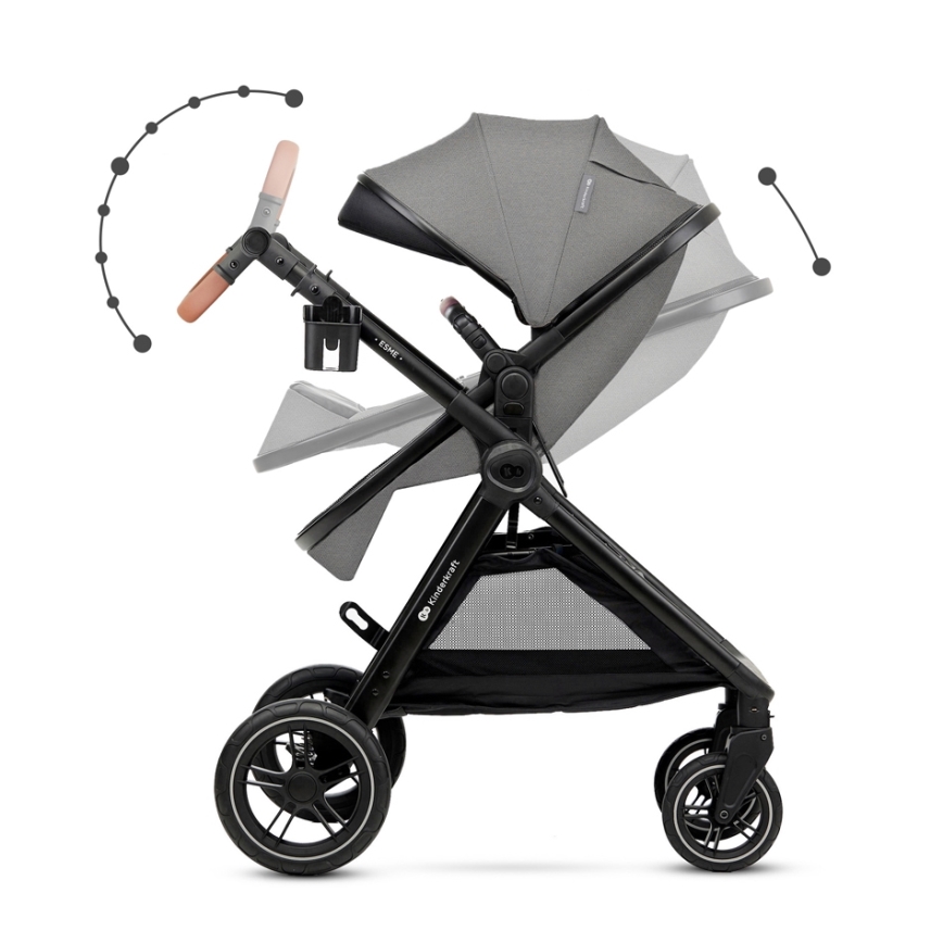 KINDERKRAFT - Cochecito combinado 3en1 ESME Moonlight gris + silla de coche MINK PRO