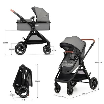 KINDERKRAFT - Cochecito combinado 3en1 ESME Moonlight gris + silla de coche MINK PRO