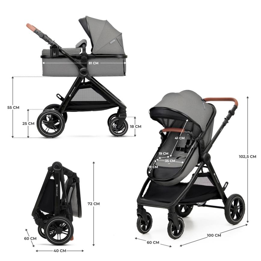 KINDERKRAFT - Cochecito combinado 3en1 ESME Moonlight gris + silla de coche MINK PRO
