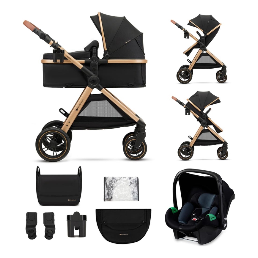 KINDERKRAFT - Cochecito combinado 3en1 ESME Pure negro + silla de coche MINK PRO