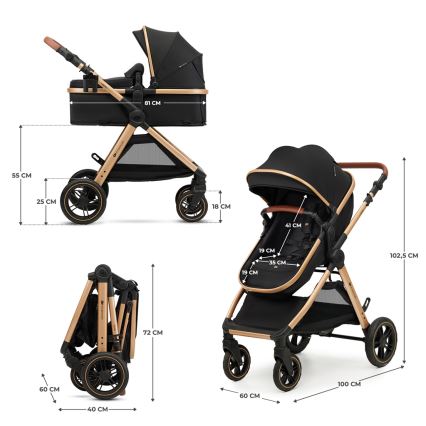 KINDERKRAFT - Cochecito combinado 3en1 ESME Pure negro + silla de coche MINK PRO