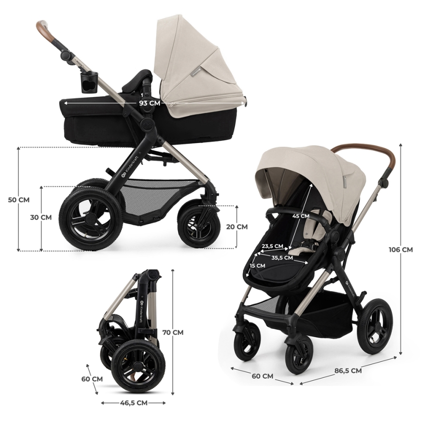 KINDERKRAFT - Cochecito combinado 3en1 MOOV 2 AIR Moonlight gris + silla de coche MINK PRO
