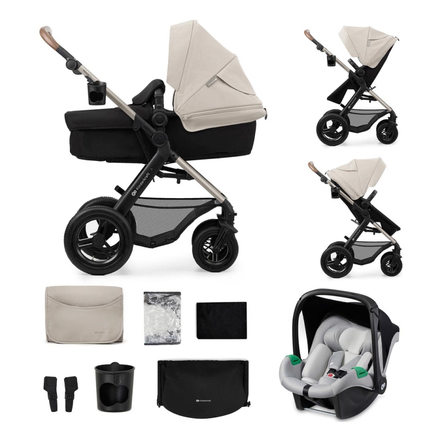 KINDERKRAFT - Cochecito combinado 3en1 MOOV 2 AIR Moonlight gris + silla de coche MINK PRO