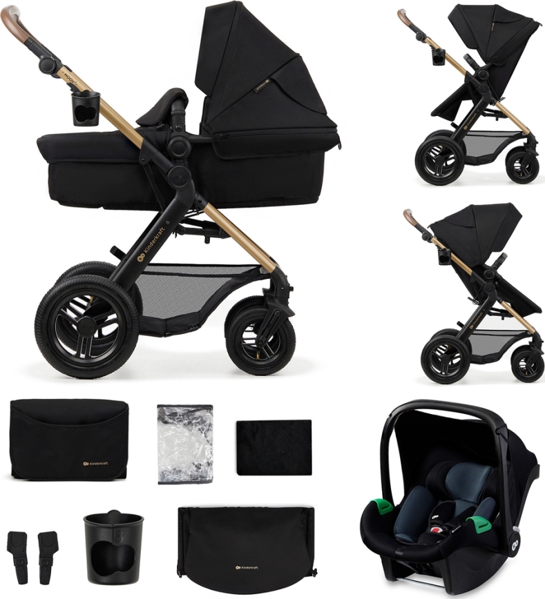 KINDERKRAFT - Cochecito combinado 3en1 MOOV 2 AIR Pure negro + silla de coche MINK PRO