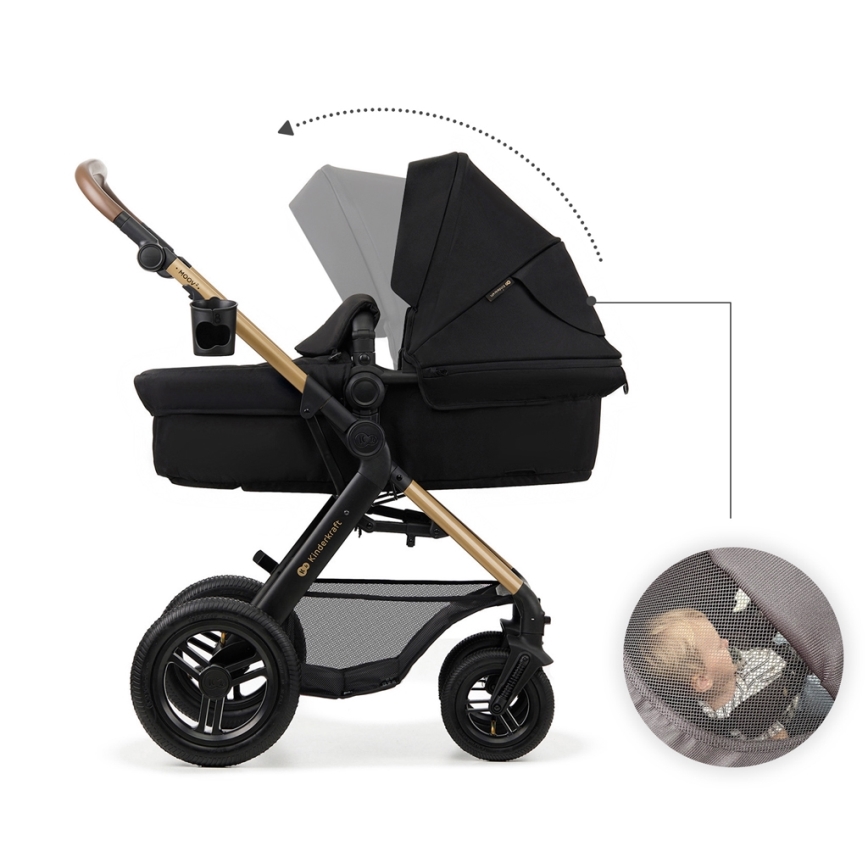 KINDERKRAFT - Cochecito combinado 3en1 MOOV 2 AIR Pure negro + silla de coche MINK PRO
