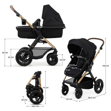 KINDERKRAFT - Cochecito combinado 3en1 MOOV 2 AIR Pure negro + silla de coche MINK PRO