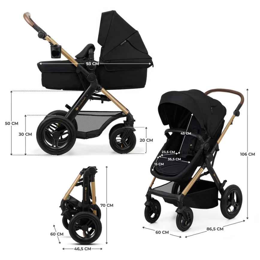 KINDERKRAFT - Cochecito combinado 3en1 MOOV 2 AIR Pure negro + silla de coche MINK PRO
