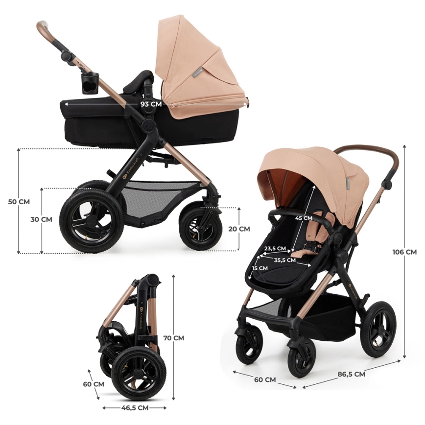 KINDERKRAFT - Cochecito combinado 3en1 MOOV 2 AIR Sand beige + silla de coche MINK PRO