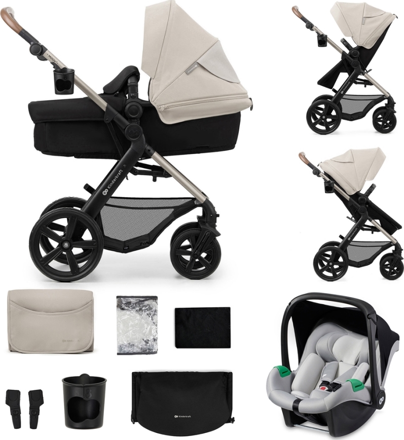 KINDERKRAFT - Cochecito combinado 3en1 MOOV 2 Moonlight gris + silla de coche MINK PRO