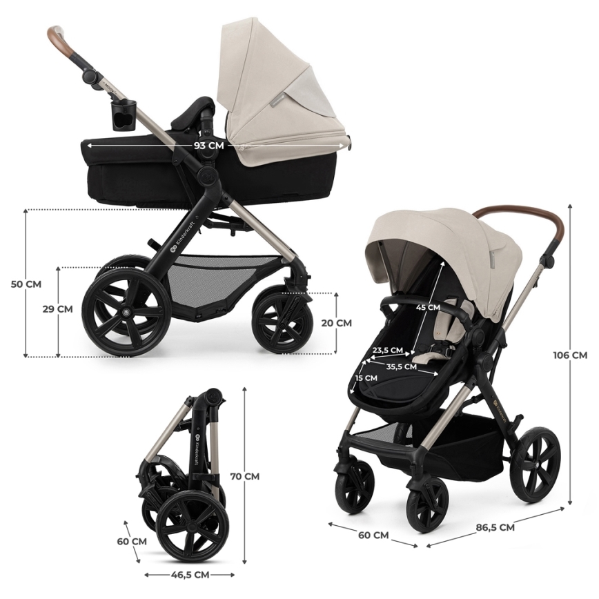 KINDERKRAFT - Cochecito combinado 3en1 MOOV 2 Moonlight gris + silla de coche MINK PRO