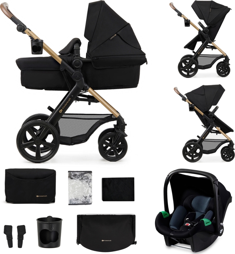 KINDERKRAFT - Cochecito combinado 3en1 MOOV 2 Pure negro + silla de coche MINK PRO