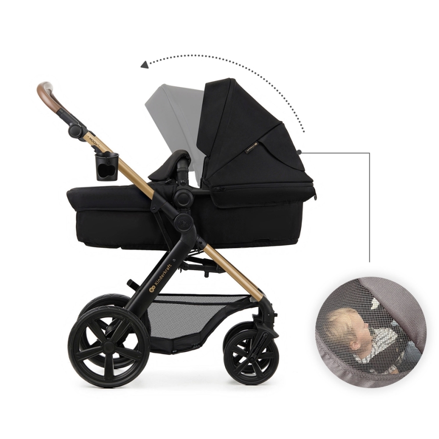 KINDERKRAFT - Cochecito combinado 3en1 MOOV 2 Pure negro + silla de coche MINK PRO