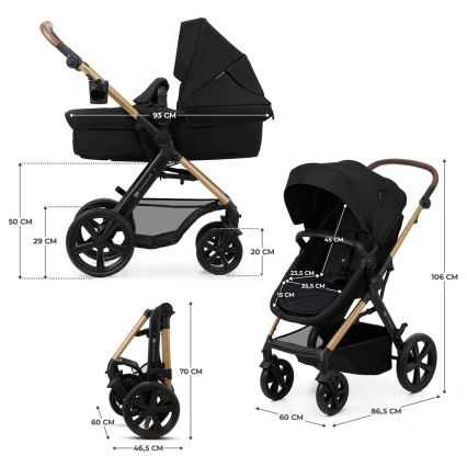 KINDERKRAFT - Cochecito combinado 3en1 MOOV 2 Pure negro + silla de coche MINK PRO