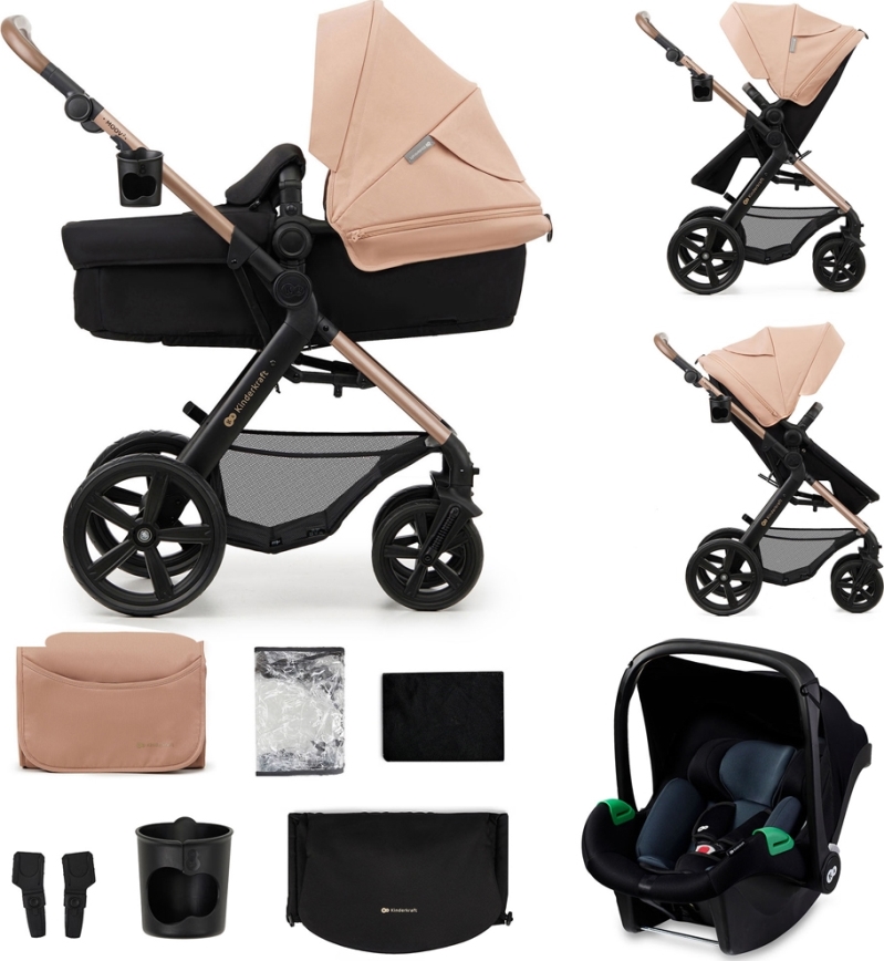 KINDERKRAFT - Cochecito combinado 3en1 MOOV 2 Sand beige + silla de coche MINK PRO