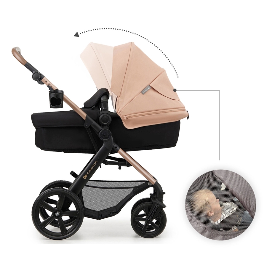 KINDERKRAFT - Cochecito combinado 3en1 MOOV 2 Sand beige + silla de coche MINK PRO
