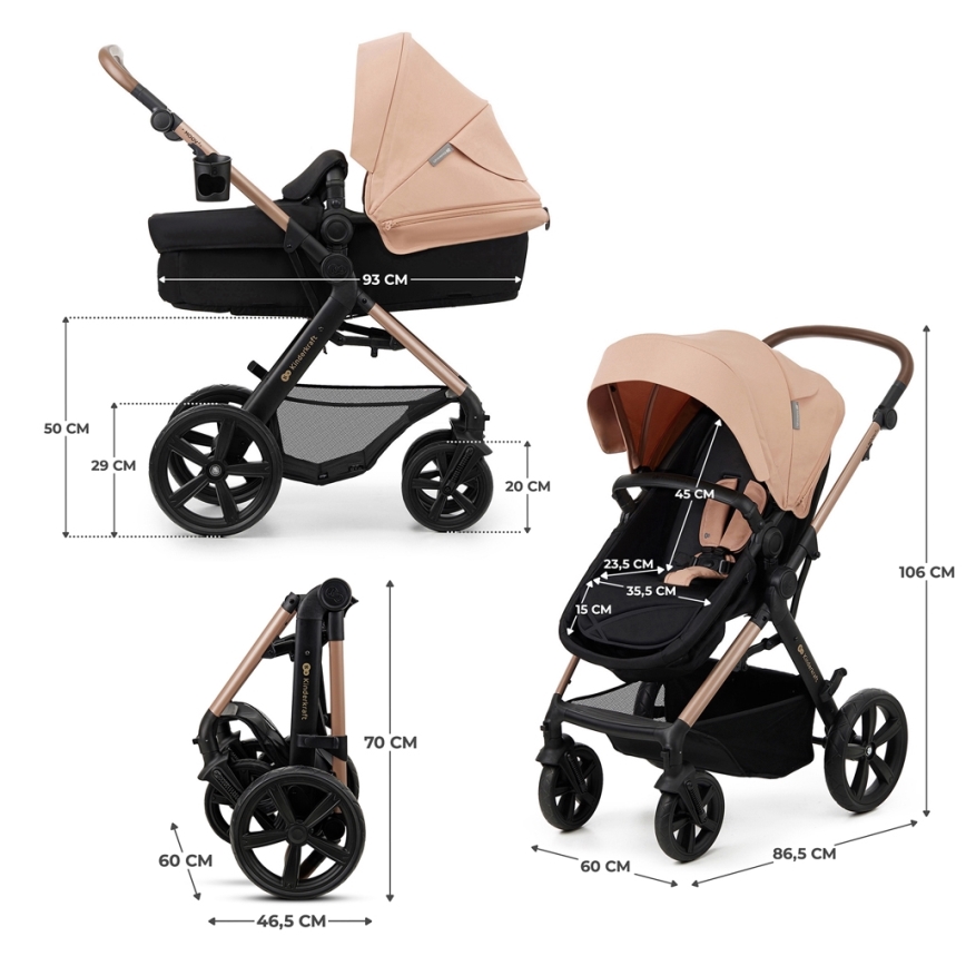 KINDERKRAFT - Cochecito combinado 3en1 MOOV 2 Sand beige + silla de coche MINK PRO