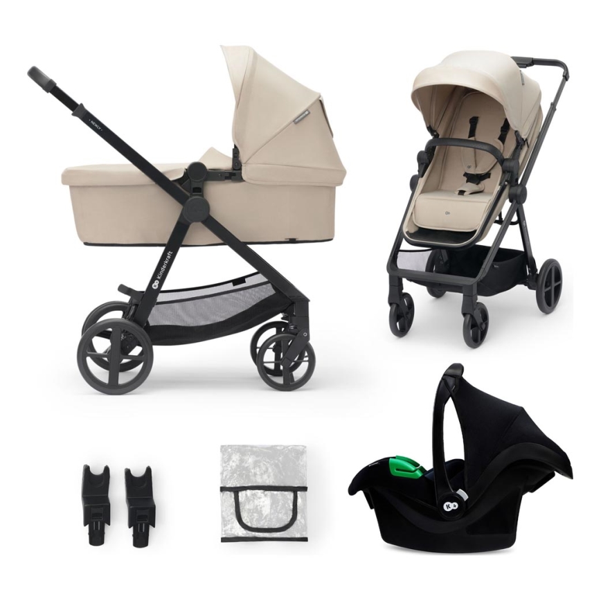 KINDERKRAFT - Cochecito combinado 3en1 NEWLY Sand beige + silla de coche MINK PRO