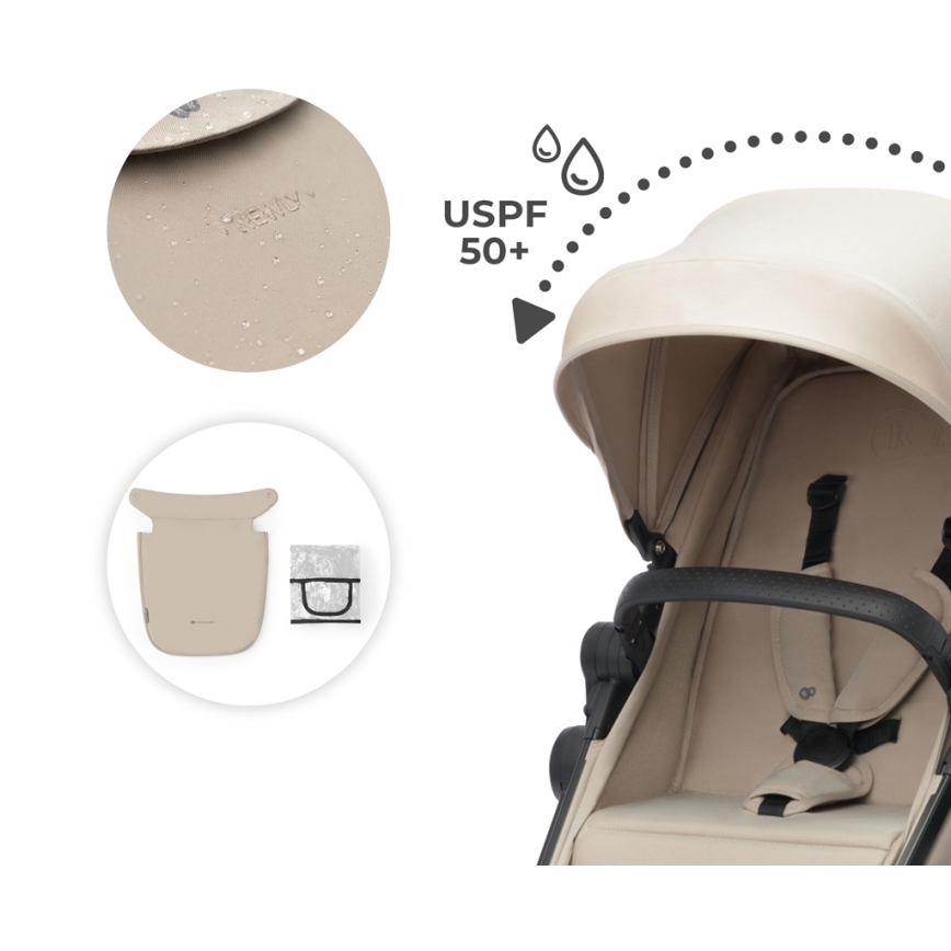 KINDERKRAFT - Cochecito combinado 4en1 NEWLY Clásico beige + silla de coche MINK PRO con base ISOFIX