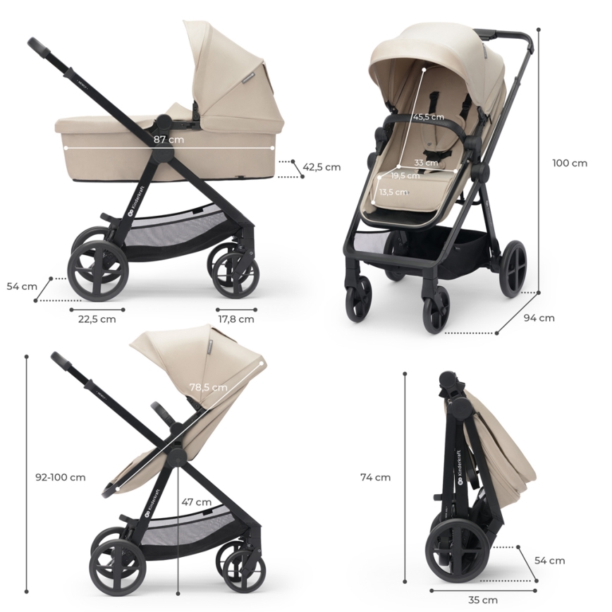KINDERKRAFT - Cochecito combinado 4en1 NEWLY Clásico beige + silla de coche MINK PRO con base ISOFIX