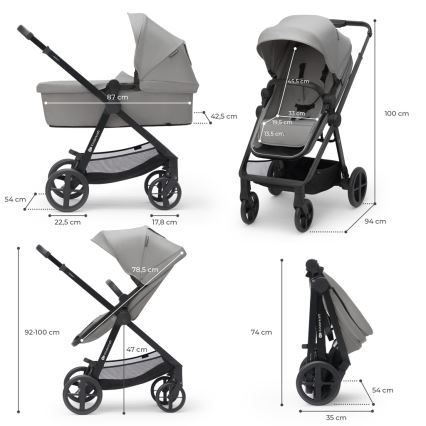 KINDERKRAFT - Cochecito combinado 4v1 NEWLY Clásico gris + silla de coche MINK PRO con base ISOFIX