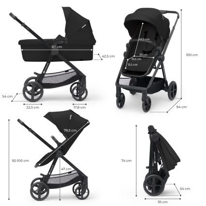 KINDERKRAFT - Cochecito combinado 4v1 NEWLY Clásico negro + silla de coche MINK PRO con base ISOFIX