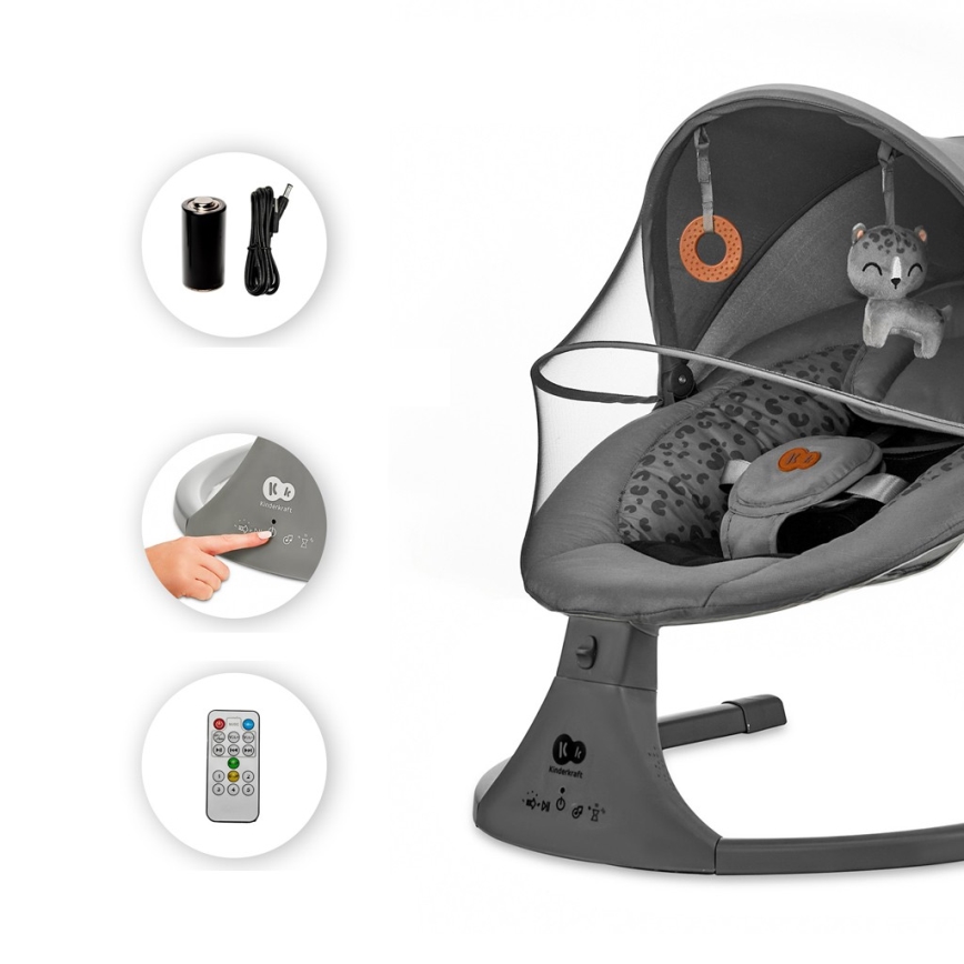 KINDERKRAFT - Columpio para bebés con melodía 2en1 LUMI 4xAAA gris oscuro