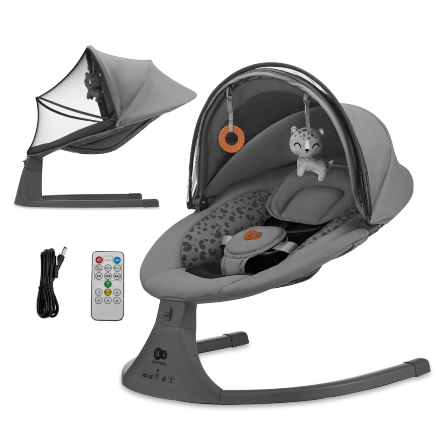 KINDERKRAFT - Columpio para bebés con melodía 2en1 LUMI 4xAAA gris oscuro