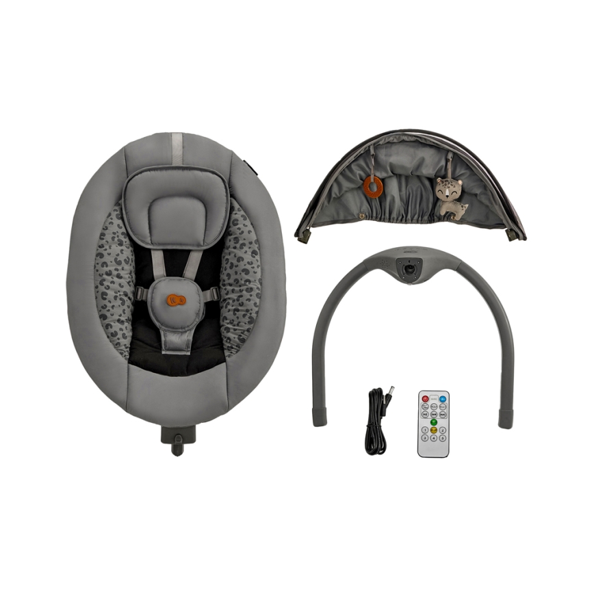 KINDERKRAFT - Columpio para bebés con melodía 2en1 LUMI 4xAAA gris oscuro