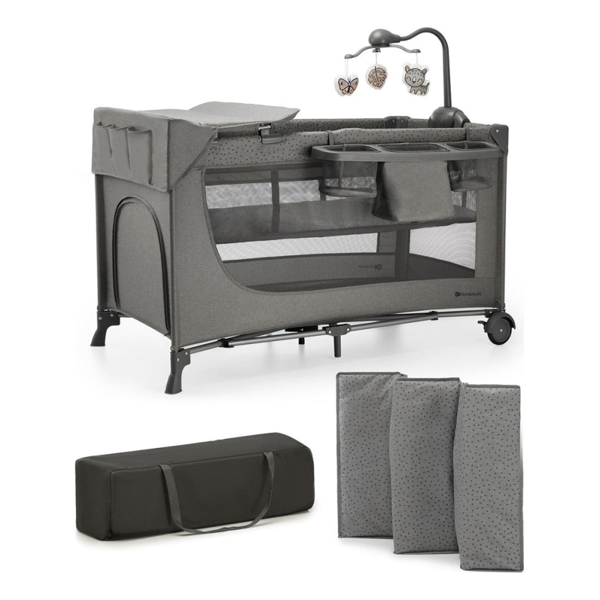 KINDERKRAFT - Cuna de viaje JOY 2 con accesorios gris