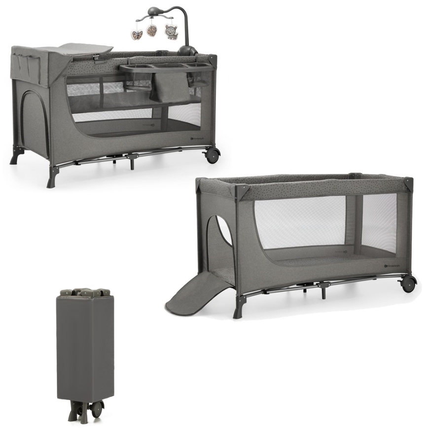 KINDERKRAFT - Cuna de viaje JOY 2 con accesorios gris