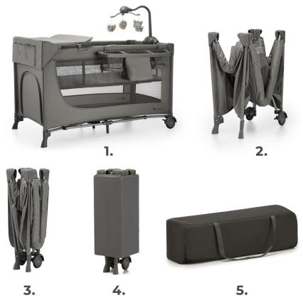 KINDERKRAFT - Cuna de viaje JOY 2 con accesorios gris