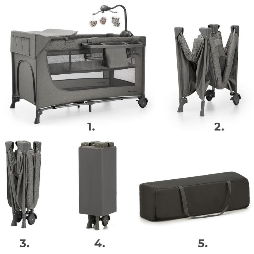 KINDERKRAFT - Cuna de viaje JOY 2 con accesorios gris
