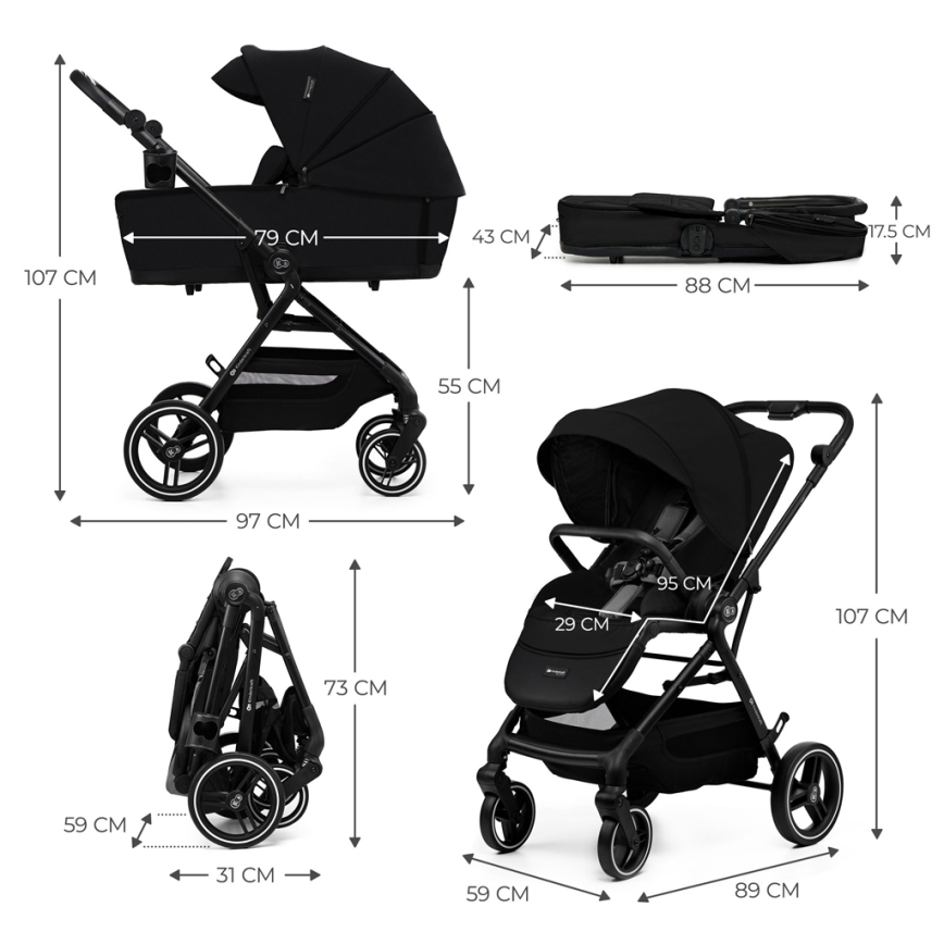 KINDERKRAFT SELECT - Cochecito combinado 2en1 YOXI Pure negro
