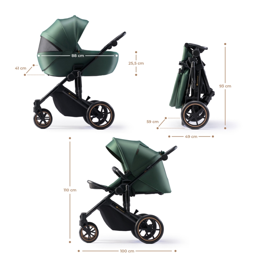KINDERKRAFT SELECT - Cochecito combinado 3en1 PRIME 2 Premium Dark verde + silla de coche