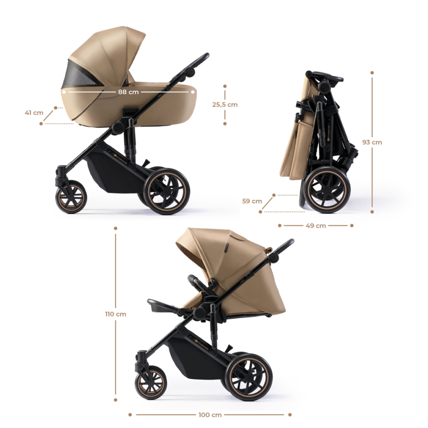 KINDERKRAFT SELECT - Cochecito combinado 3en1 PRIME 2 Premium Sandrose beige + silla de coche