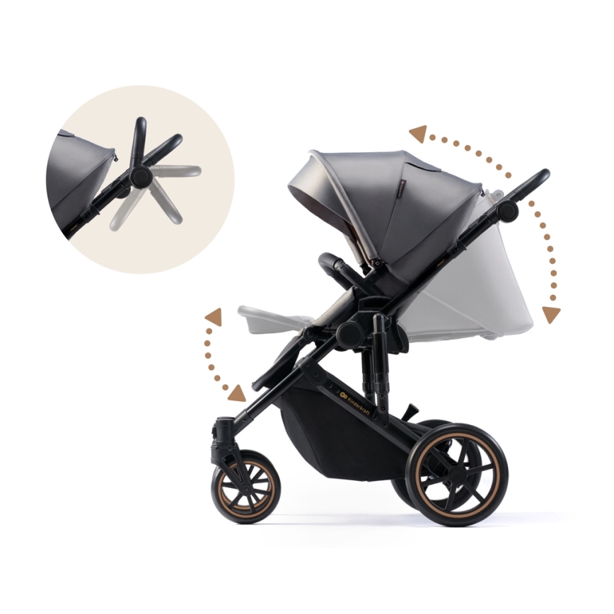 KINDERKRAFT SELECT - Cochecito combinado 3en1 PRIME 2 Premium Shadow gris + silla de coche