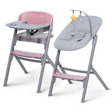 KINDERKRAFT SELECT - Silla de comedor para niños 3en1 LIVY Premium Aster rosa + tumbona CALMEE