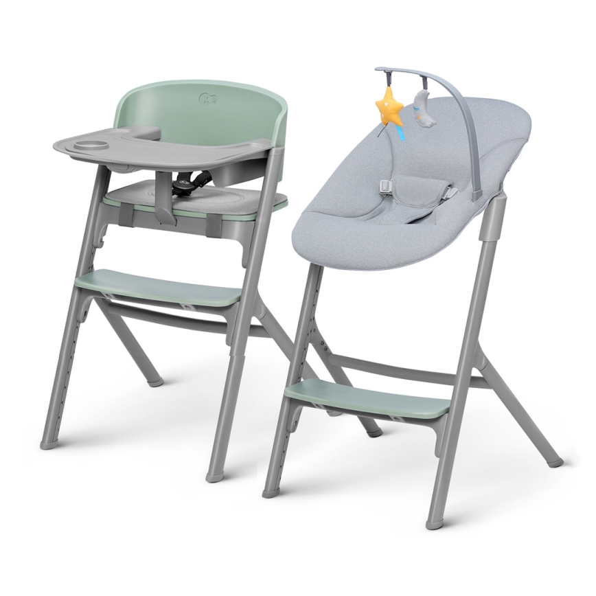 KINDERKRAFT SELECT - Silla de comedor para niños 3en1 LIVY Premium Olive Verde + tumbona CALMEE