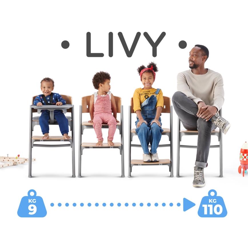 KINDERKRAFT SELECT - Silla de comedor para niños 3en1 LIVY Premium roble
