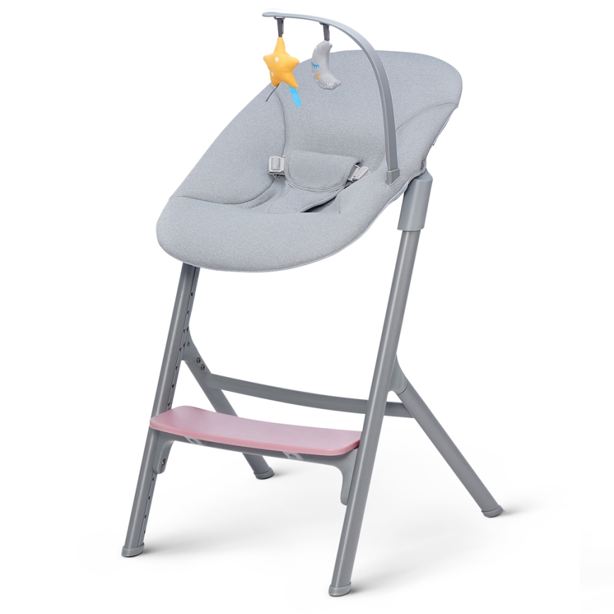 KINDERKRAFT SELECT - Silla de comedor para niños 3en1 LIVY Premium Aster rosa + tumbona CALMEE