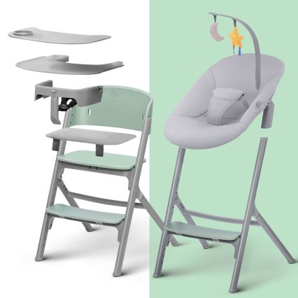 KINDERKRAFT SELECT - Silla de comedor para niños 3en1 LIVY Premium Olive Verde + tumbona CALMEE