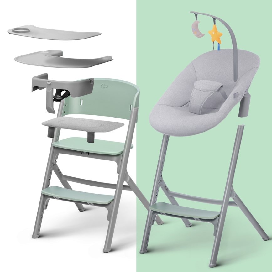 KINDERKRAFT SELECT - Silla de comedor para niños 3en1 LIVY Premium Olive Verde + tumbona CALMEE