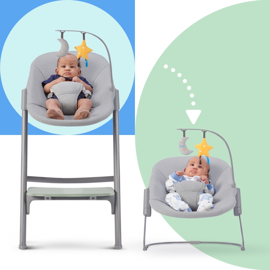 KINDERKRAFT SELECT - Silla de comedor para niños 3en1 LIVY Premium Olive Verde + tumbona CALMEE