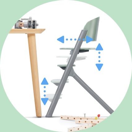 KINDERKRAFT SELECT - Silla de comedor para niños 3en1 LIVY Premium Olive Verde + tumbona CALMEE