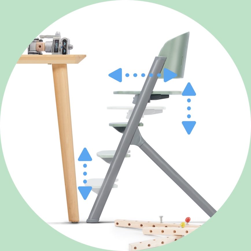 KINDERKRAFT SELECT - Silla de comedor para niños 3en1 LIVY Premium Olive Verde + tumbona CALMEE