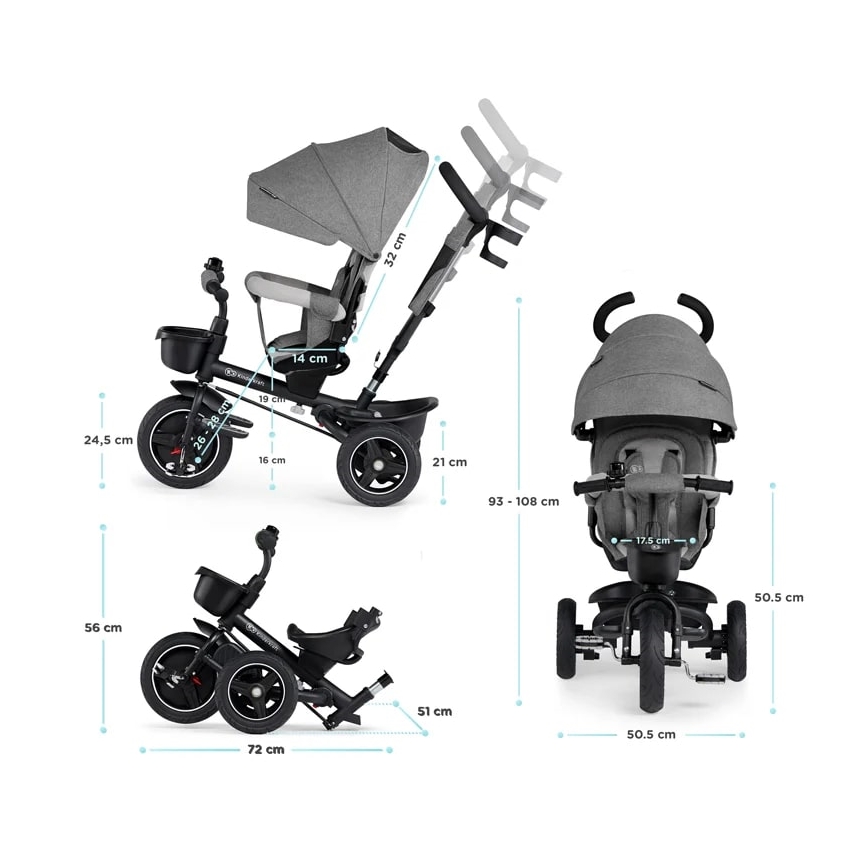 KINDERKRAFT - Triciclo infantil 5en1 SPINSTEP gris