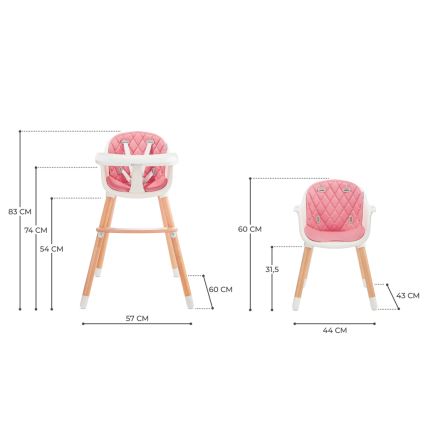 KINDERKRAFT - Silla de comedor para niños SIENNA haya/rosa